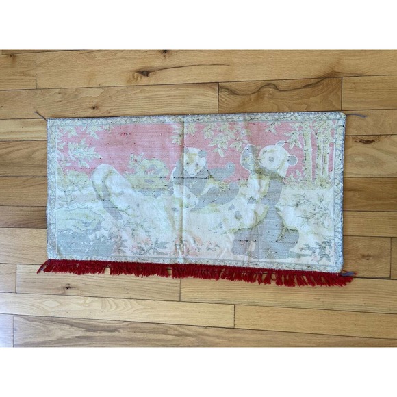 Panda Bear Velvet Wall Hanging Rug Tapestry Red Fringe 38"x21" - Picture 4 of 6